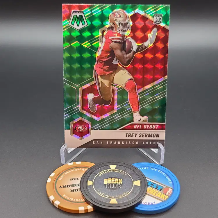 Trey Sermon Rookie 2021 Panini Mosaic Football NFL Debut Green Mosaic Parallel Card #255 - San Francisco 49ers Football Card