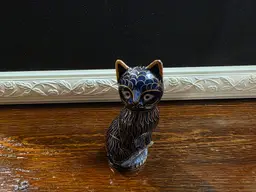 Vintage Cobalt Blue Cloisonne Miniature Cat Figurine