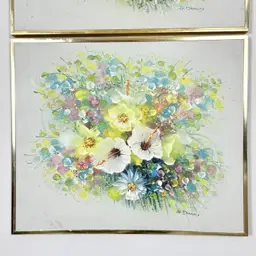 Hand Painted MCM Style Oil Painting w/Pastel Summer Flowers 24.25in x 20.25in (1)