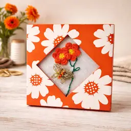 Butterfly Brooch Displayed in Coordinating  Orange Floral Frame Removable and Wearable