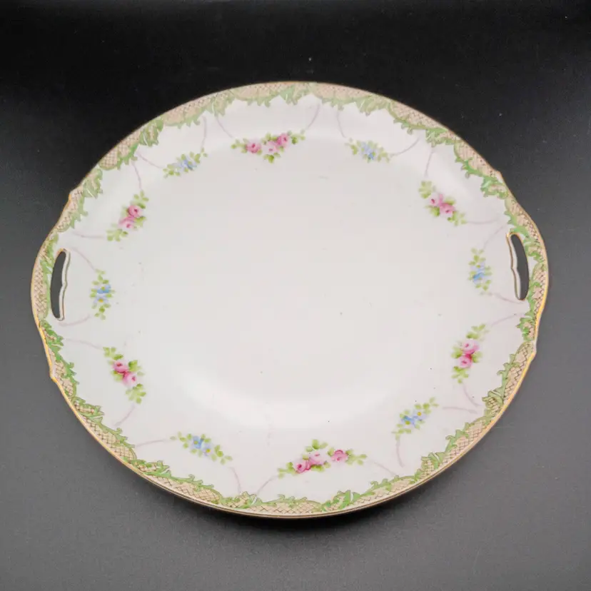 Handpainted Nippon two-handled plate, 10"