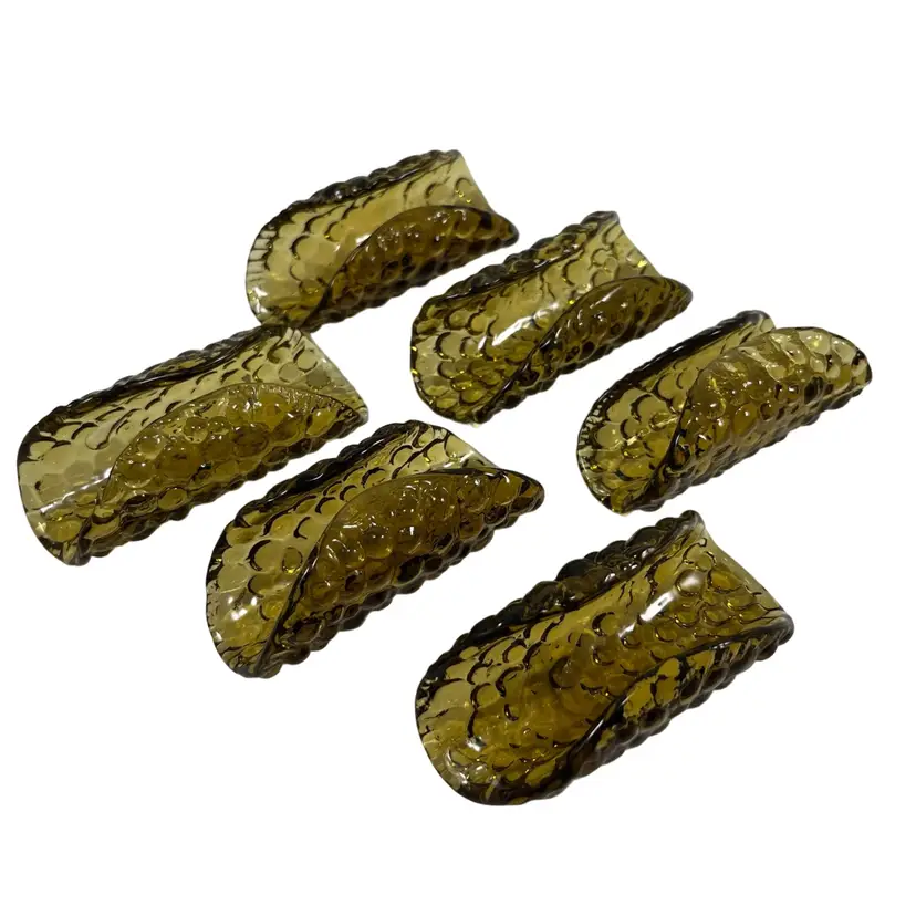 MCM Avocado Green Curved Glass Napkin Rings, MCM Kitchen Accessories, Table Setting