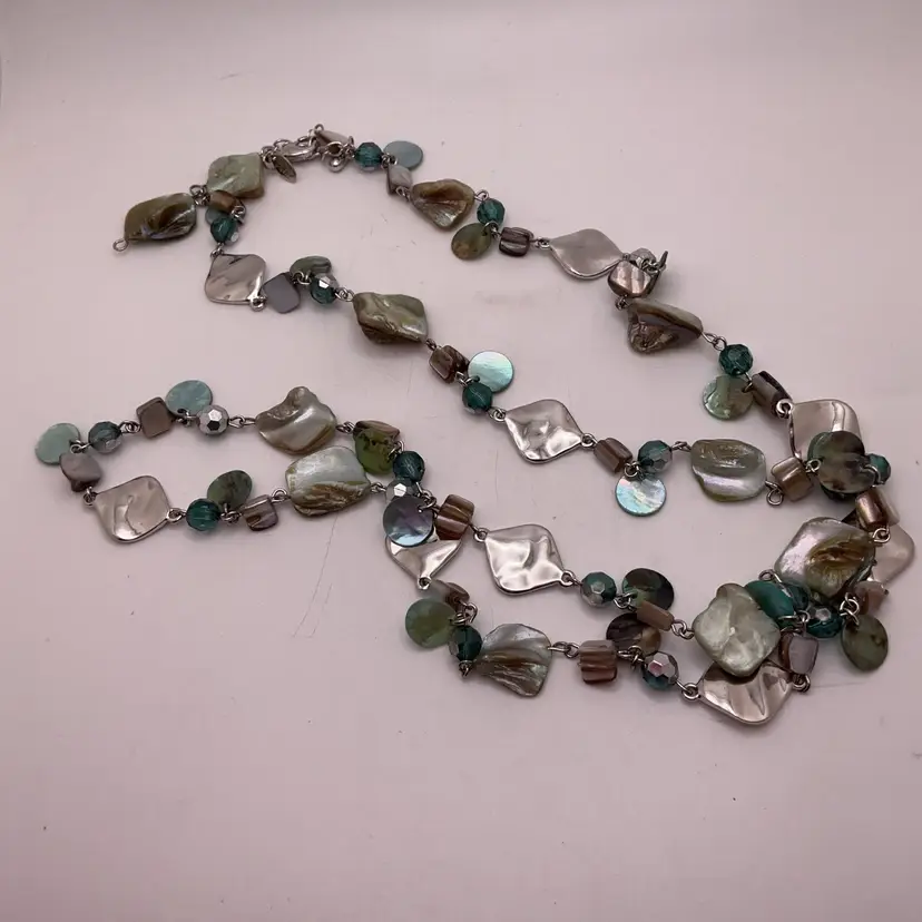 POW3 Lia Sophia Abalone Bead and Metal Necklace with Lobster Clasp 40"