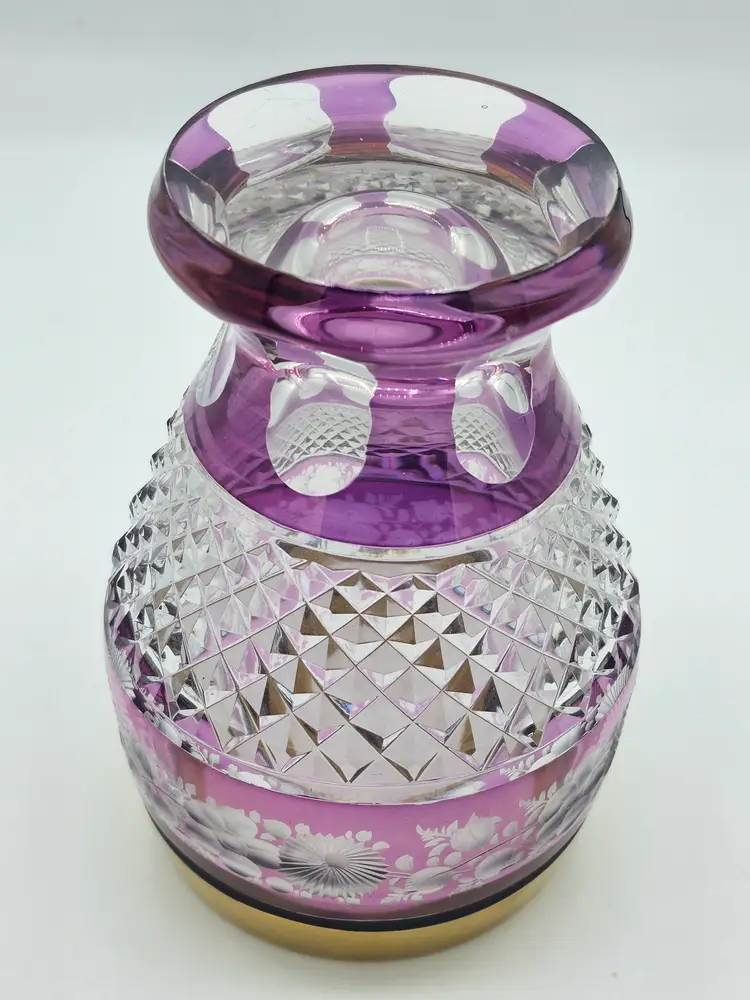 Amethyst Cut to Clear Bohemian Vase