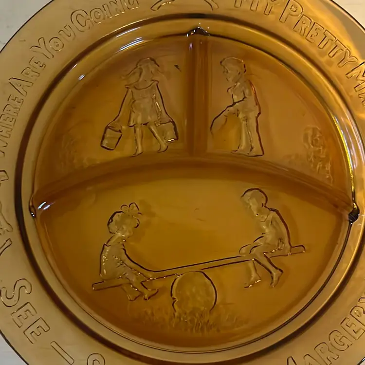 Vintage amber Glass Child Plate