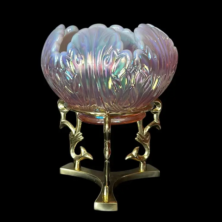 #01 - Fenton Opalescent Lotus Rose Bowl With Stand