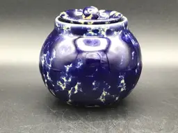 1170-Bennington Pottery Jar With Lid Blue Spatterware