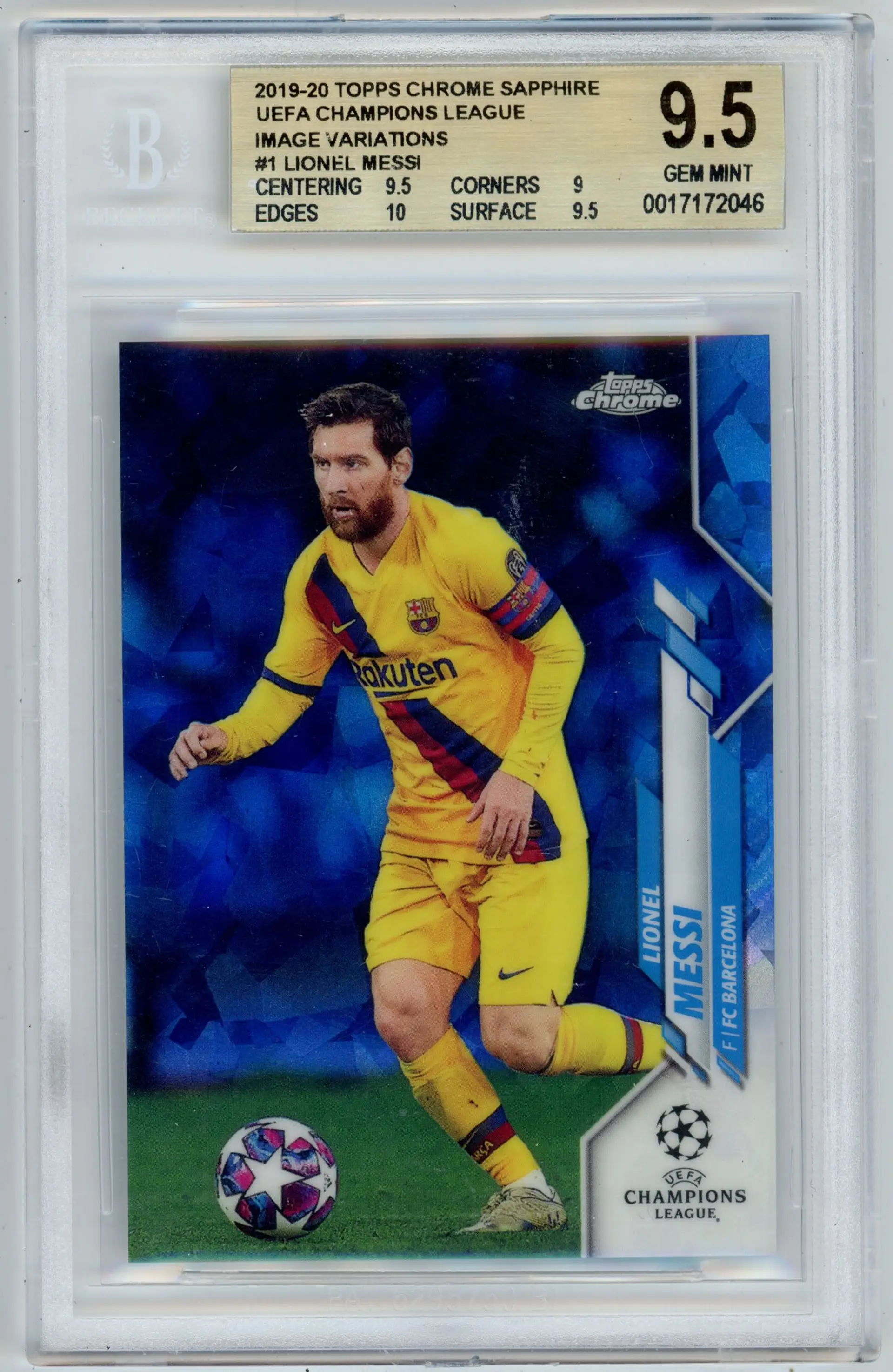 2019-20 Topps Chrome Sapphire UEFA LIONEL MESSI Image Variation #1 FC BARCELONA BGS 9.5 GEM MINT