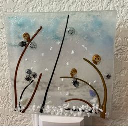 MYM Made by Me! Fused Glass Nightlight 3D Winter Brown Owls 4” x 4” Studio Art Handmade SIGNED