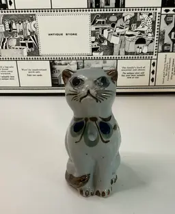 Tonala cat hand painted with bird and flowers, 5” tall and 2 3/4” deep