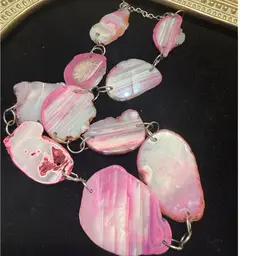 Sterling Silver 925 Pink Sliced Agate Slab Necklace