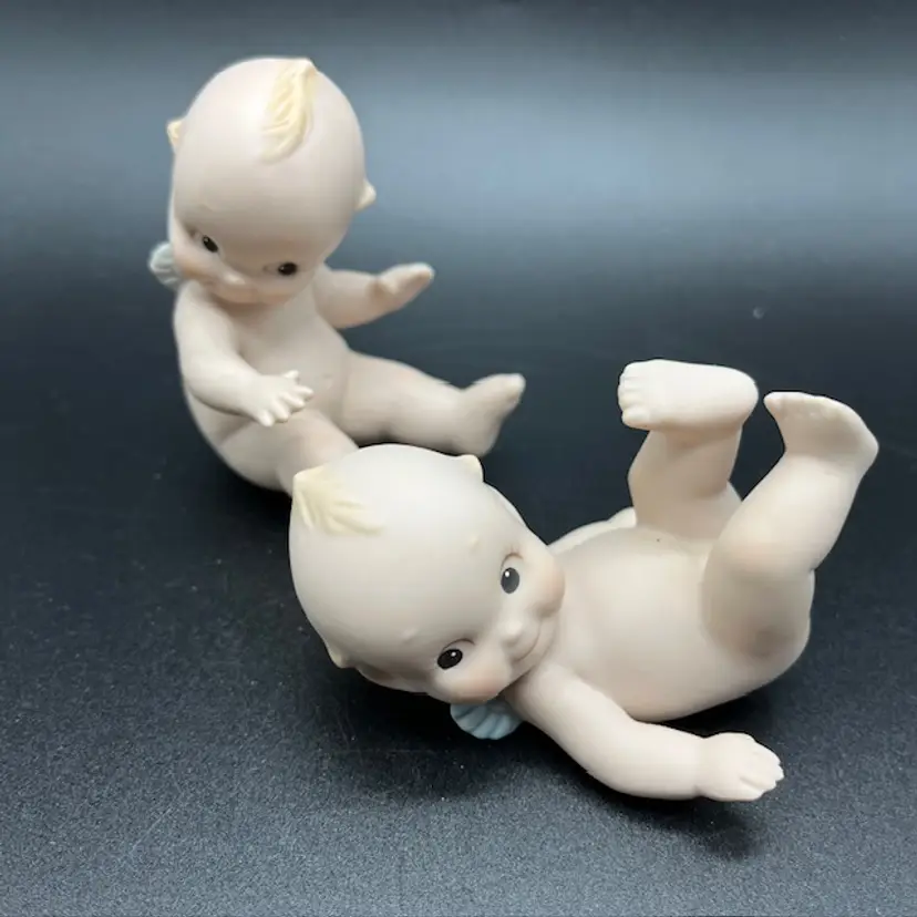 Set of 2 Enesco Kewpies Tumbling On Back Figurines Kewpie 1991 Blue Wings