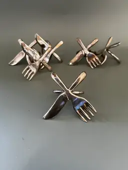 Vintage Silver Fork And Knife Napkin Rings Set Of 6 Silver Plate (Pier 1)