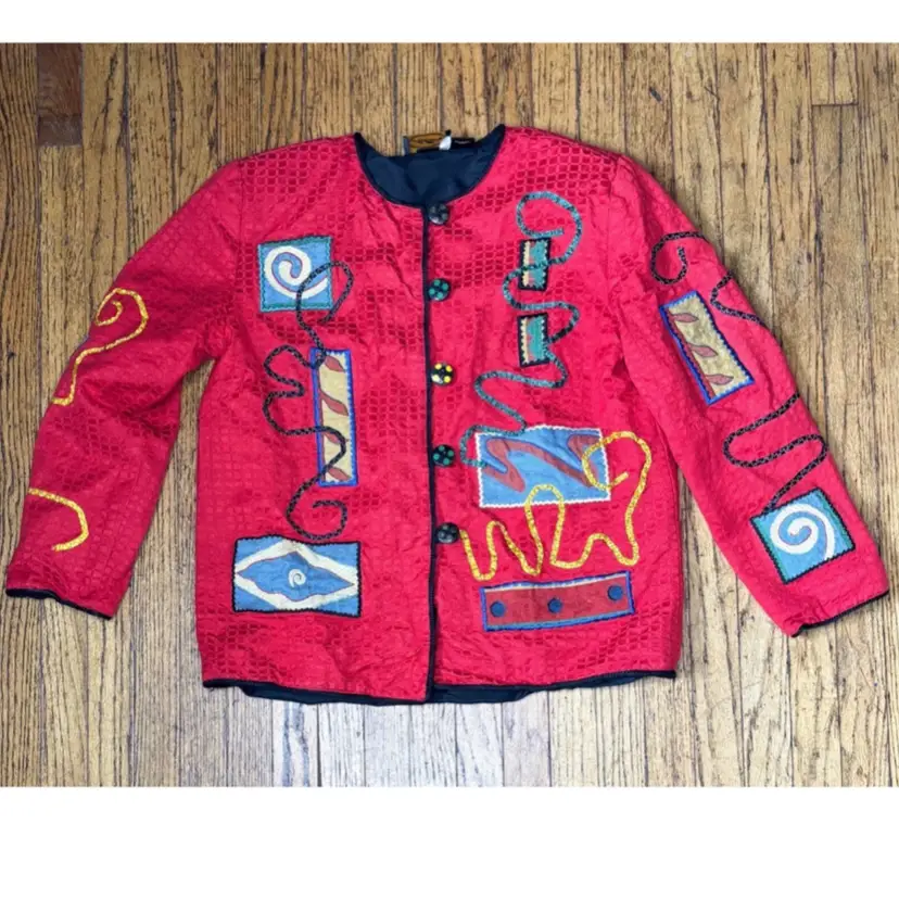 Vintage Red Blazer Jacket Medium Colorful Art To Wear New Wave Avant Garde