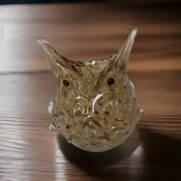 Murano Style Hand Blown Glass Owl Figurine Art Glass Sculpture Vintage Decor