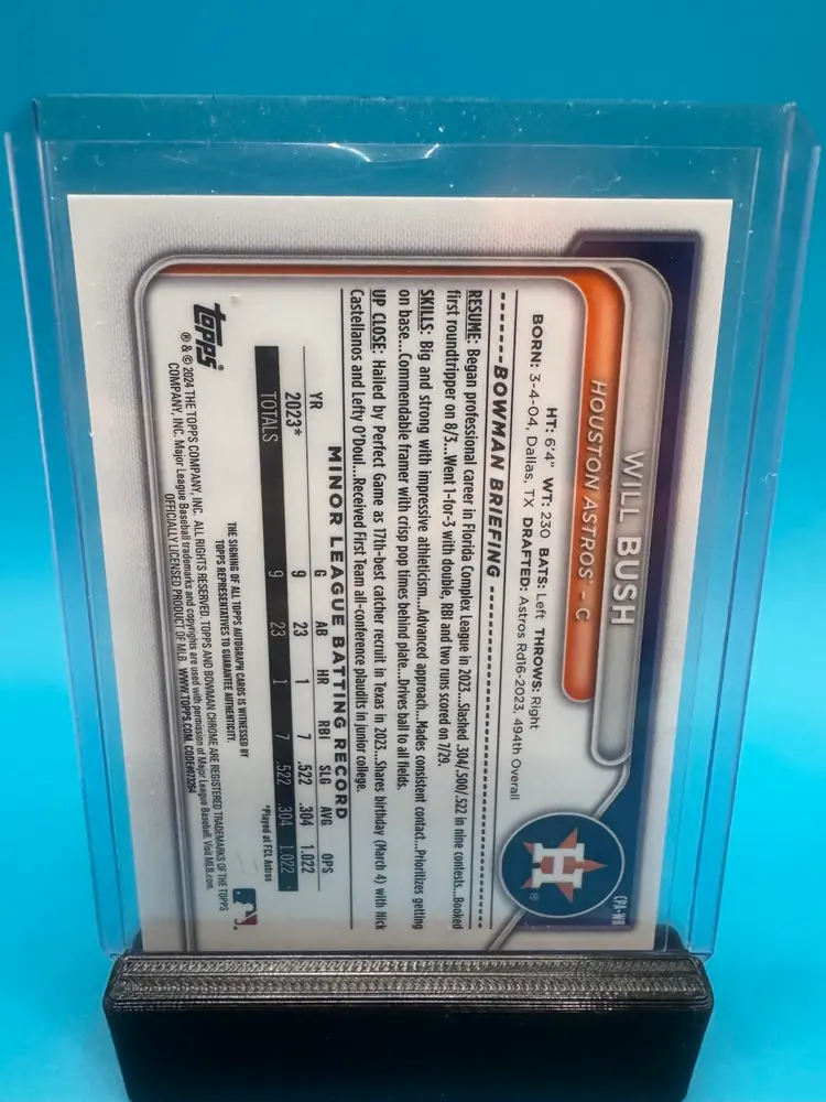 Will Bush 1st Bowman Chrome Purple Refractor Auto /250 Houston Astros