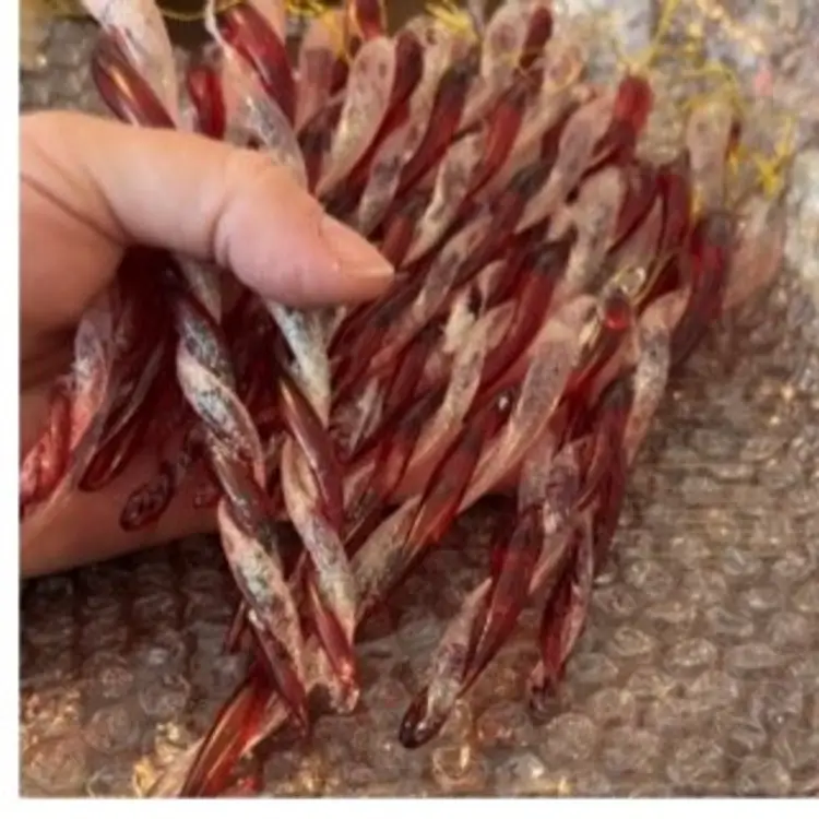 Set of 17 Hand blown Red/Clear Glass Icicles 6”- 7”