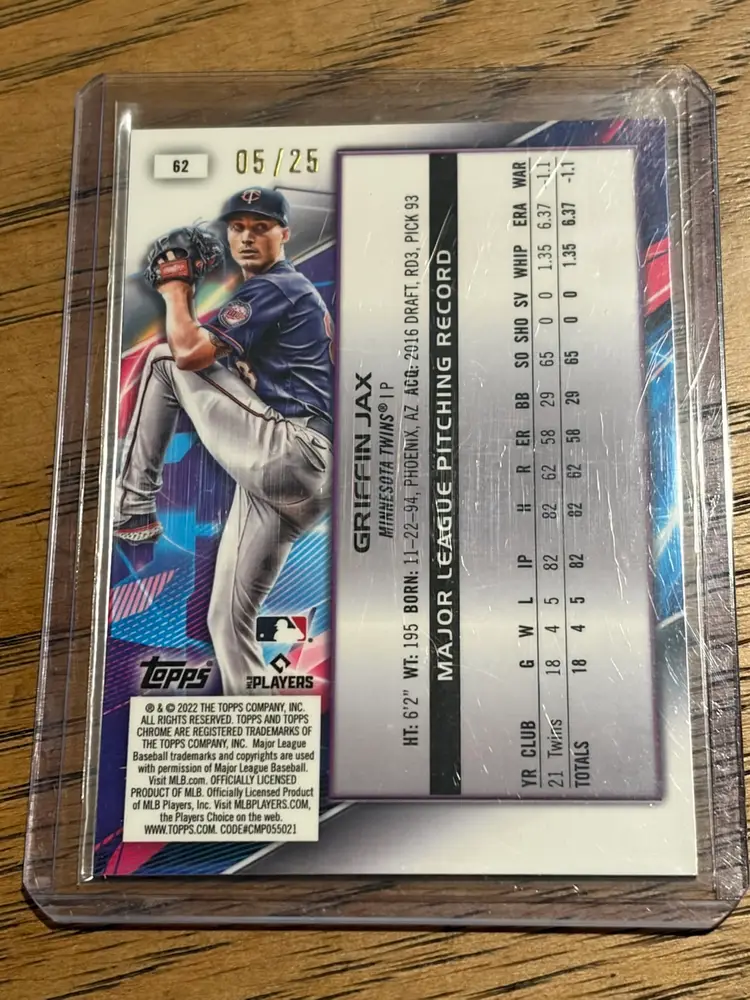 Griffin Jax 2022 Topps Chrome Cosmic Orange Refractor RC 05/25
