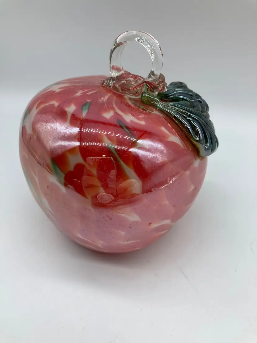 Multi Color Glass Apple Paperweight with Applied Stem