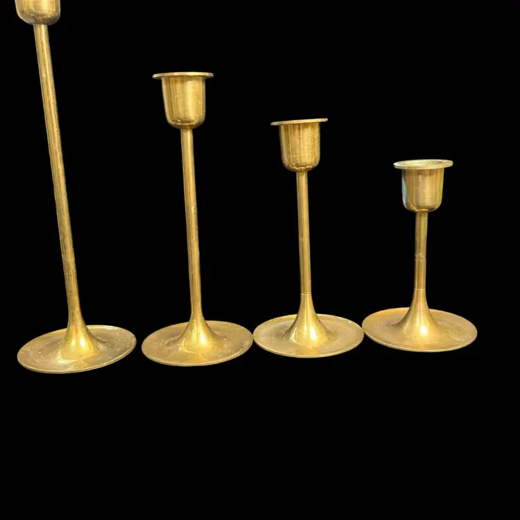 4 Vintage Brass Staggered Tapered Candle Holders