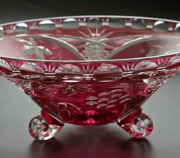 Cranberry cut to clear glass bowl