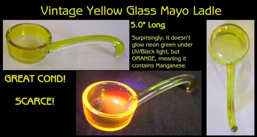 Antique/Vintage Yellow Topaz Glass Ladle/Mayo Spoon, Manganese Glow