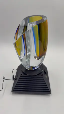 Kosta Boda Sweden Crystal Mirage Art Glass Vase 7040705 Göran Wärff Amber Blue