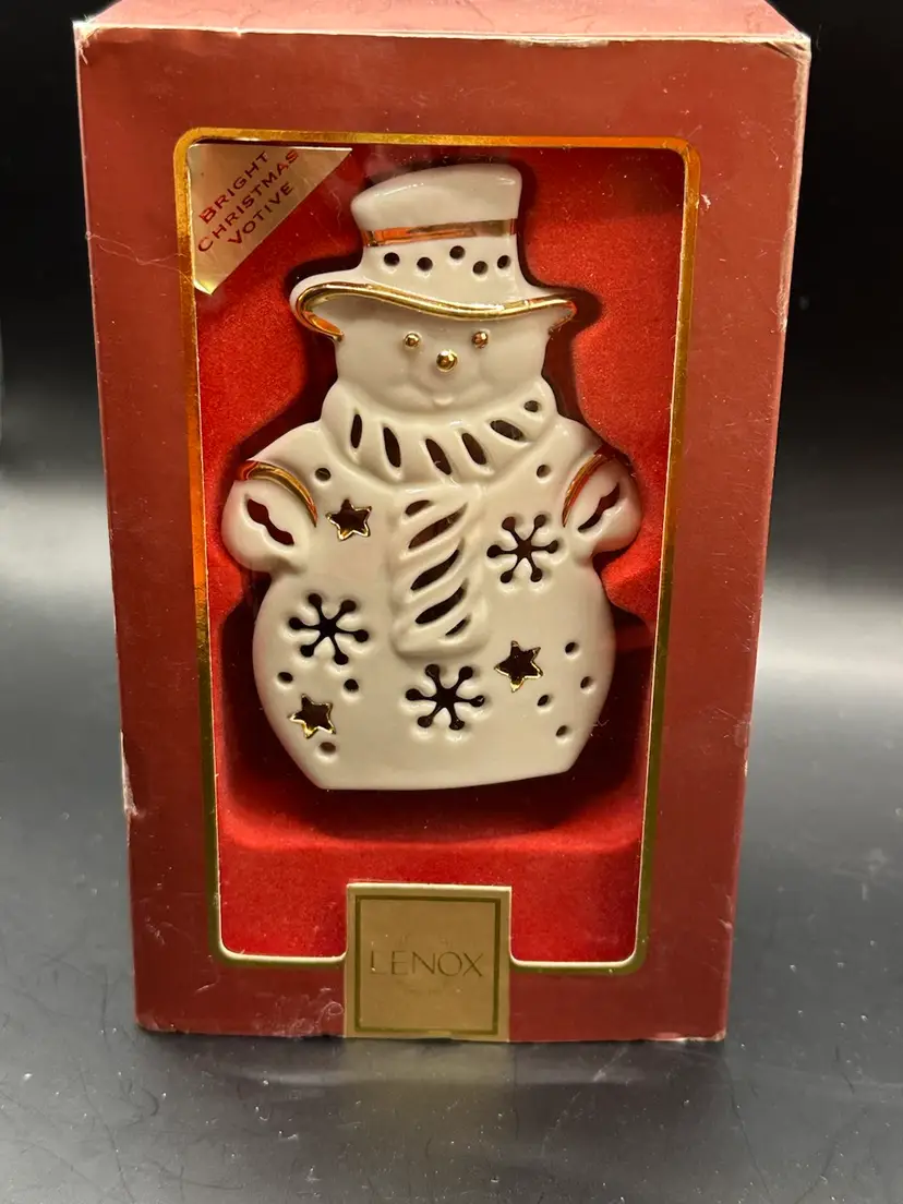 Lenox Bright Christmas Gold trimmed Snowman Votive Tealight holder.