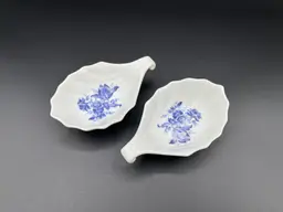 2 VTG Richard Ginori Porcelain Spoon Rests "Savona" Blue Floral Italy