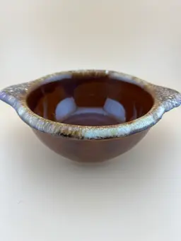 Hull Pottery Brown Drip glaze Soup bowl w/ Fingertip/tab handles