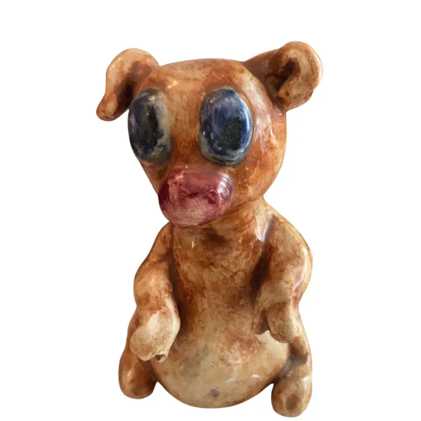 Blue Eyed Pottery Dog Signed