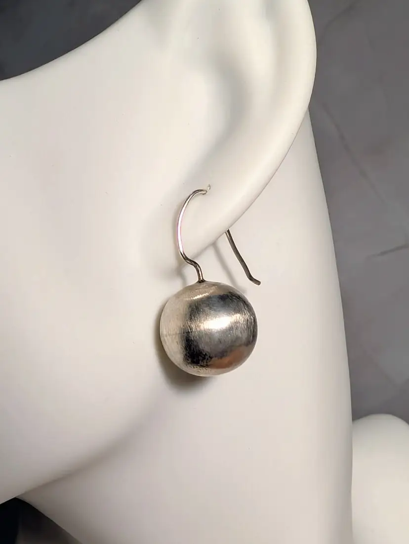 Sterling Silver 925 Spherical Brushed Finish Hook Earrings