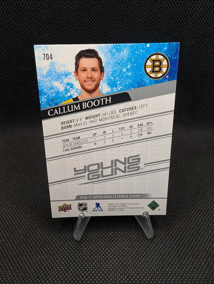 Callum Booth 2020-21 Upper Deck Extended Series YG Rookie Card (RC) #704 - Boston Bruins