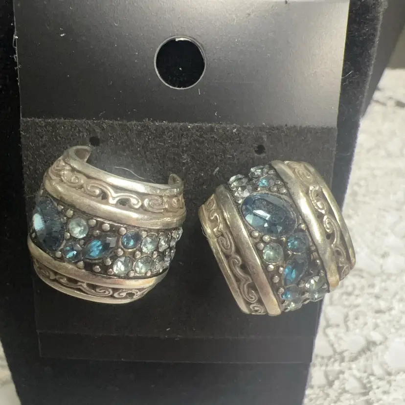 Brighton Chunky Silver Plated With Blue Stones, Pierced ,