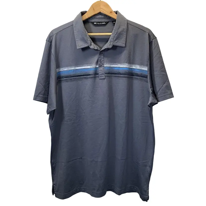 Travis Mathew Golf Polo Shirt Mens XL Gray Stripes Short Sleeve Pima Cotton