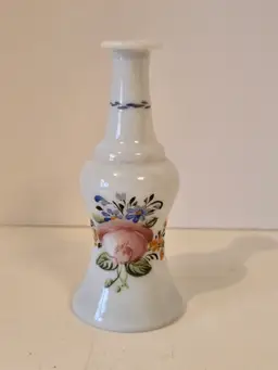 Hand Painted Flowers Milk Glass Bottle Bud Vase
