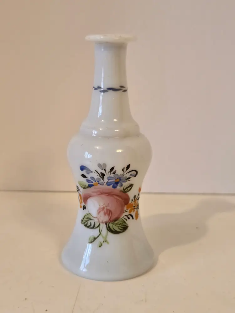Hand Painted Flowers Milk Glass Bottle Bud Vase