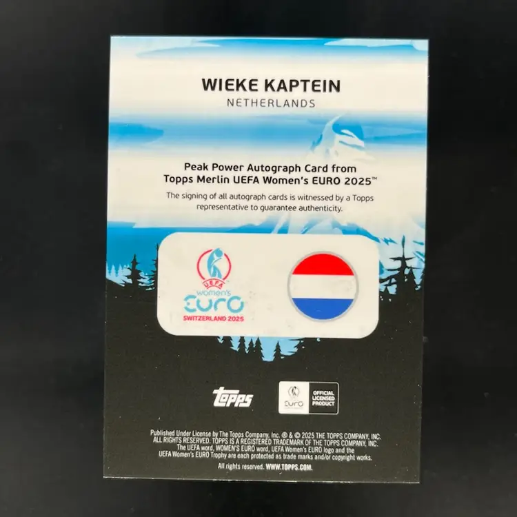 Wieke Kaptein 2025 Topps Merlin WEURO Peak Power Blue /99 Autograph Soccer Card