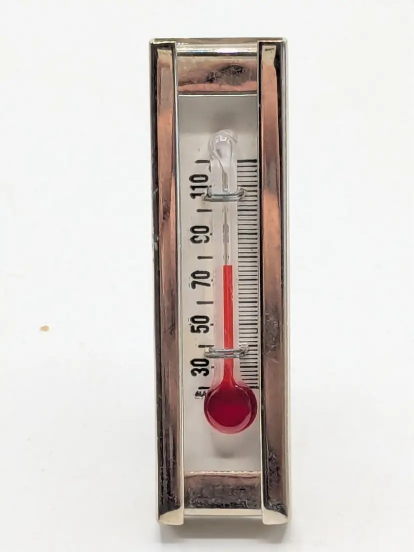 Vintage Silver Tone Glass Thermometer Tie Clasp