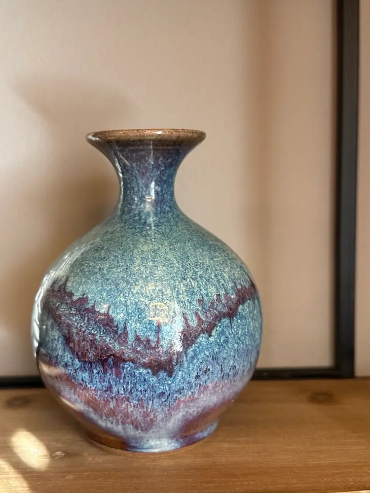 Hand Made Blue Drip Vase, Signed 