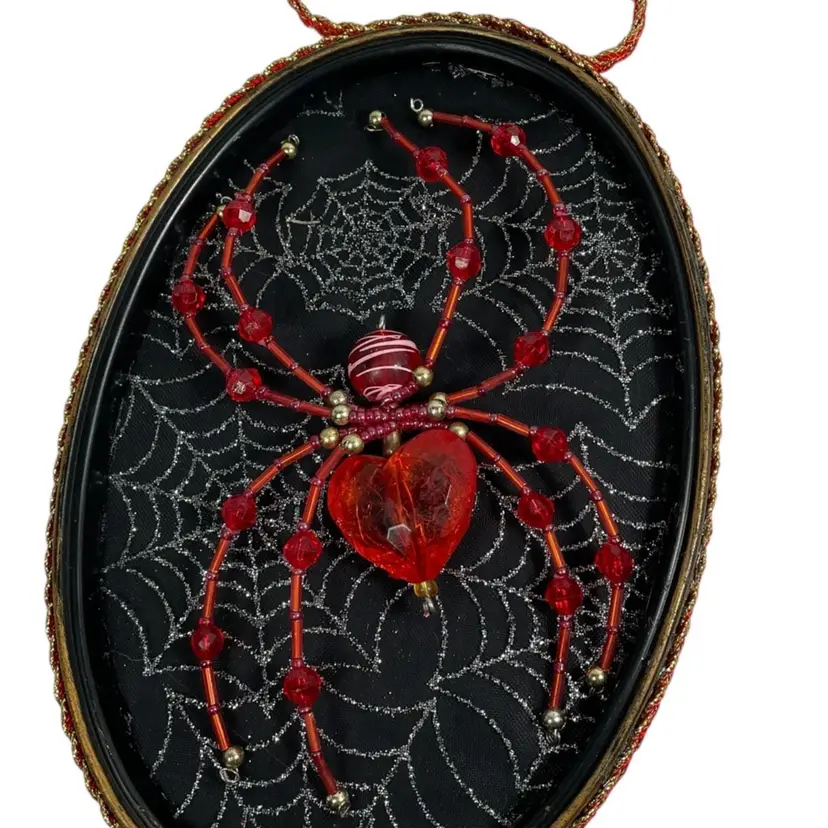 Beaded Spider Red Heart In Frame Made By Me