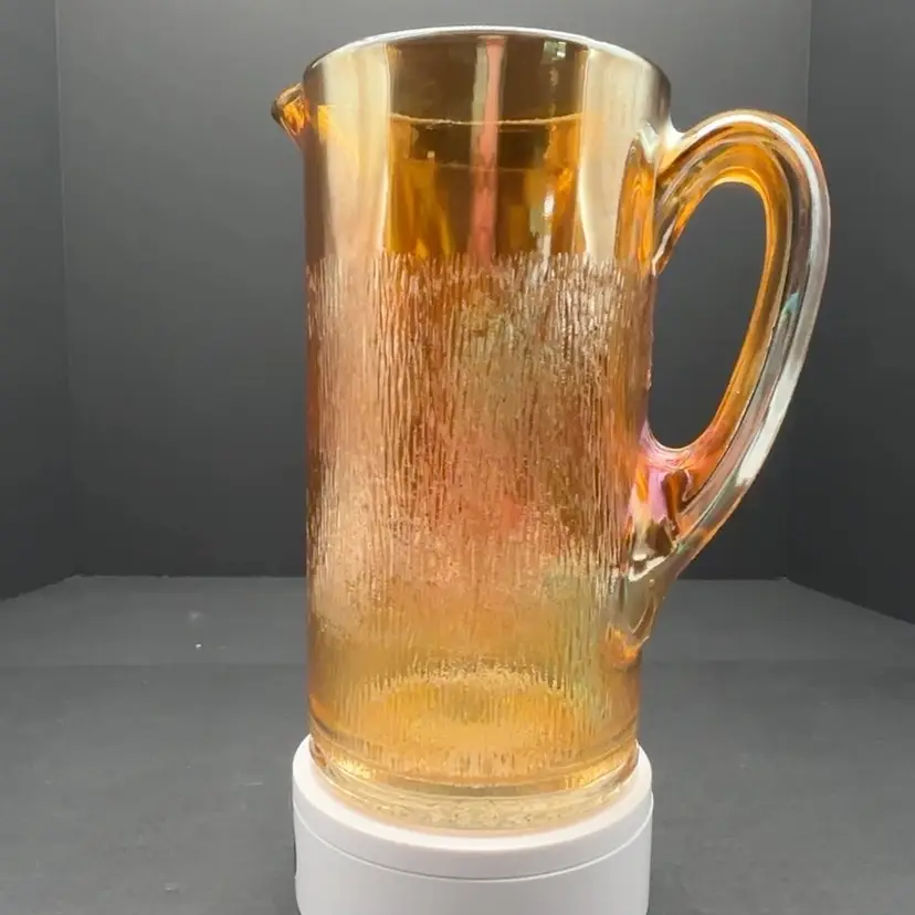 Jeannette Glass Marigold Carnival Glass Pitcher | Tree Bark Pattern | Vintage 1930s-50s