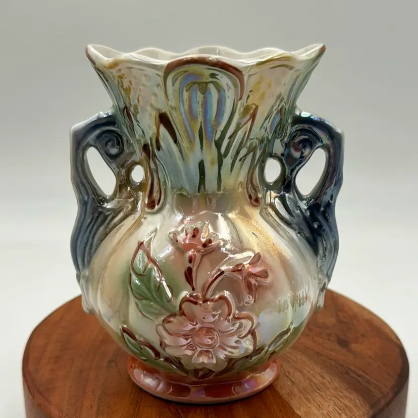 Brazilian Hand Painted Ceramic Vase With Wonderful Metallic Glazing