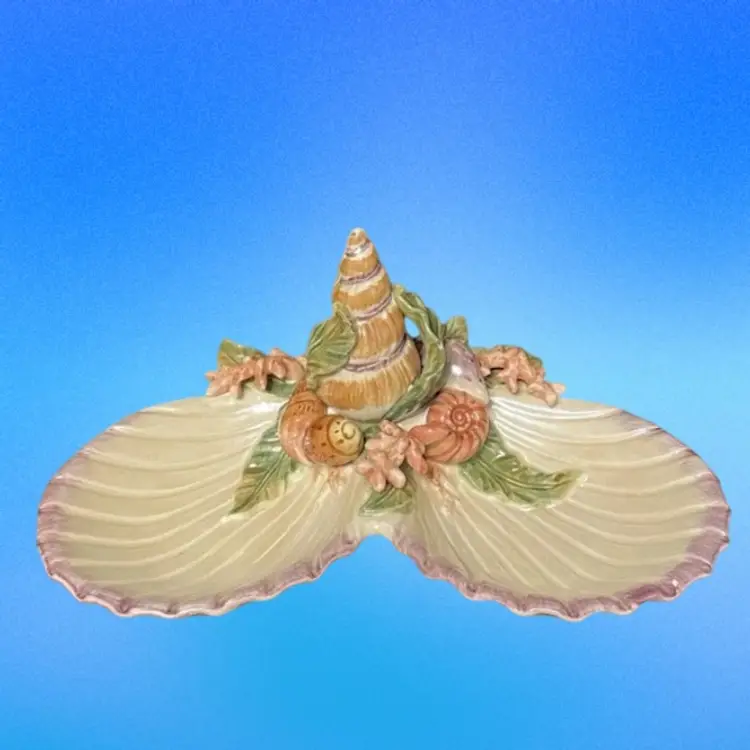 Fitz & Floyd Oceana Double Dish Nautical Beach Seashells Majolica Style -REPAIR