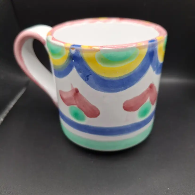 Caleca Italy Pottery Set Of 3 Vibrant Hand-Painted Stoneware Mugs Multicolor