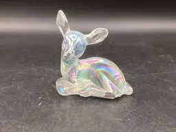 Vintage Fenton Iridescent Deer, 3.75x4x2”-Glows