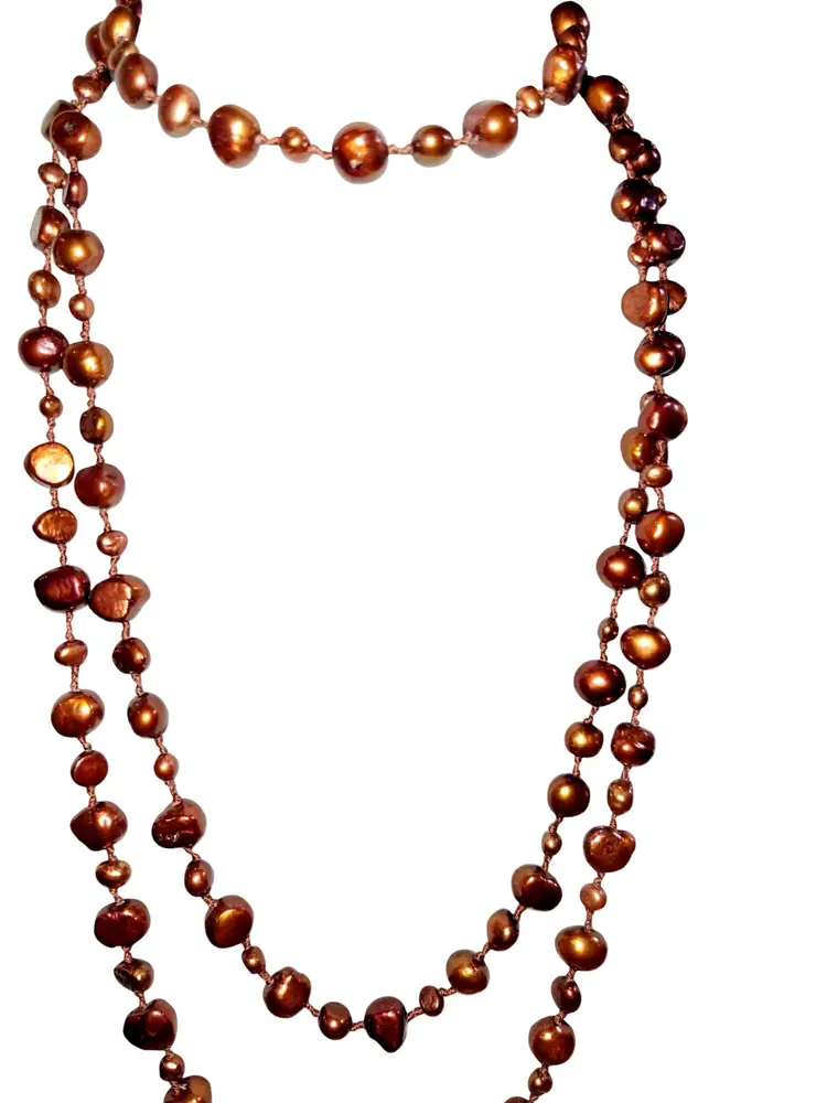 42" Long Baroque Pearl Necklace Ardent Chocolate Brown Hand Knotted