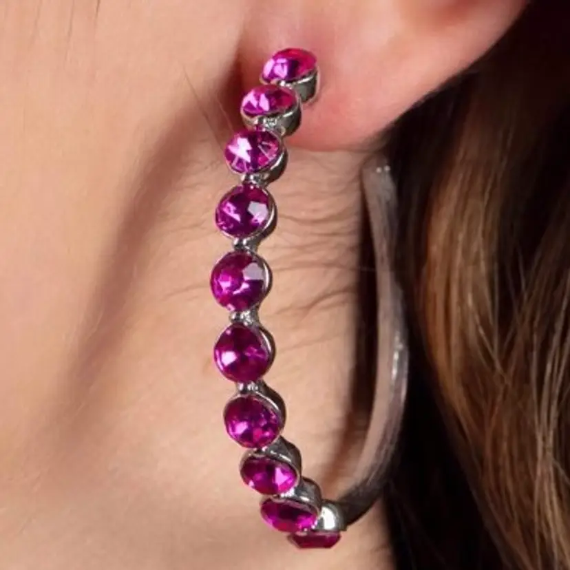 Pink Crystal Hoop Earrings