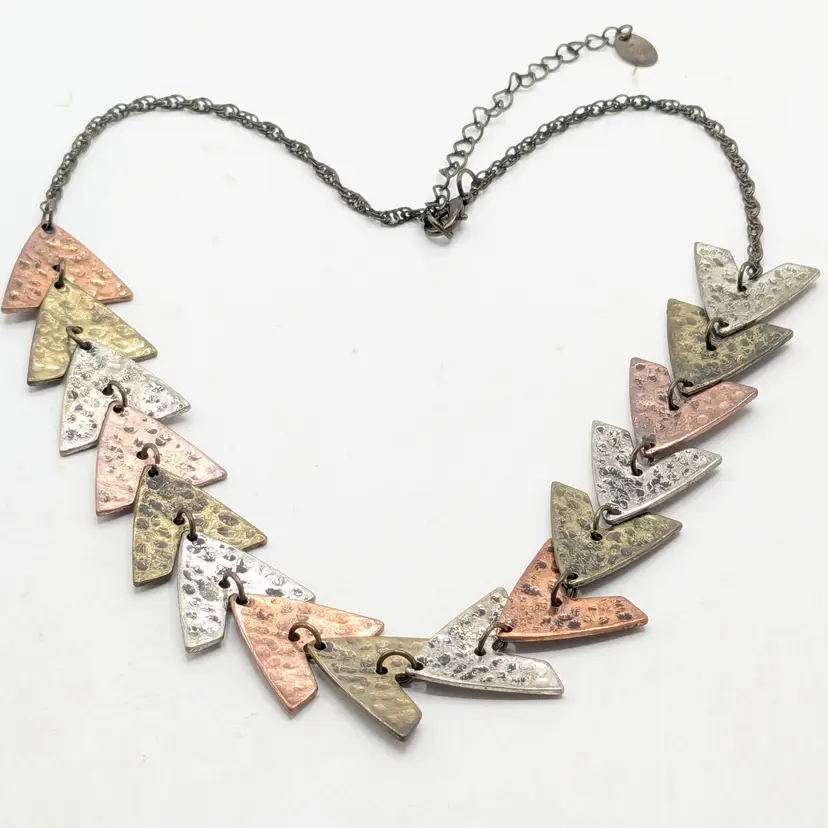 Bronze Copper Silver Tone Chevron Necklace