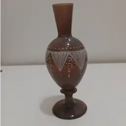 Beautiful Little Bohemian Opalescent Clam Broth Color Vase With Applied Enamel